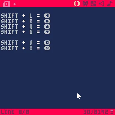 Figura 7: Algunas letras especiales de PICO-8